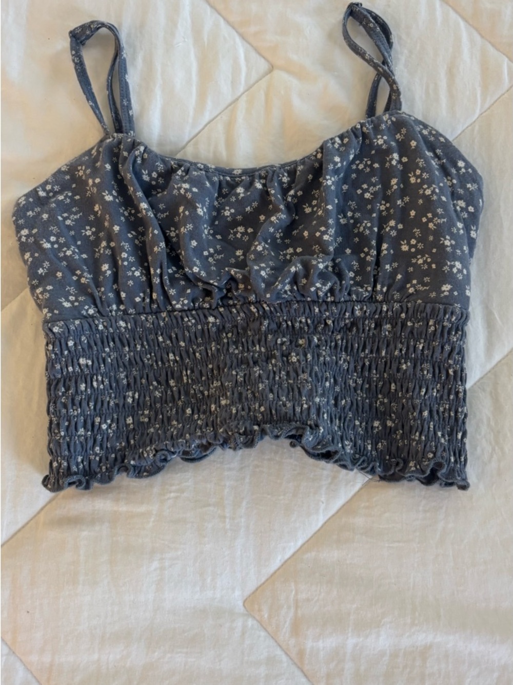 Hollister Blue Floral Smocked Cropped Cami